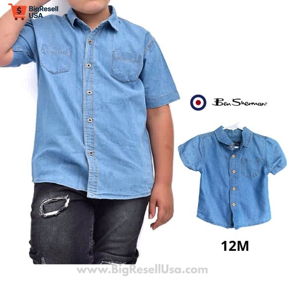 BEN SHERMAN | Fashion Denim Button Down T-shirt Short Sleeve for Boy 12M - Picture 1 of 6